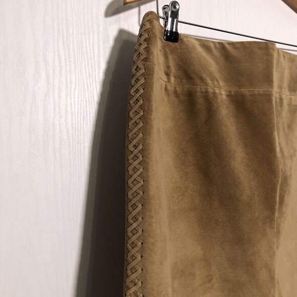 Garnet Hill Skirt Women’s 14 Brown Suede Leather Midi Laced Sides A Line - Picture 3 of 11